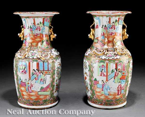 Appraisal: A Pair of Chinese Canton Famille Rose Porcelain Baluster Vases