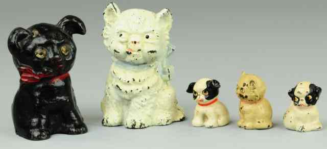 Appraisal: CAT AND DOG STILL BANKS AND PAPERWEIGHTS Hubley grouping cast