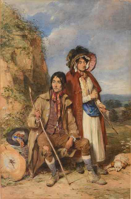 Appraisal: ATTRIBUTED TO OCTAVIUS OAKLEY - Gypsy couple with dog in