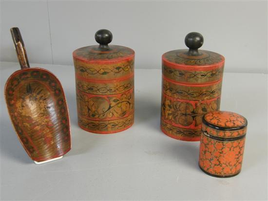 Appraisal: Pair of lacquered cylindrical caddies and covers with gilt and