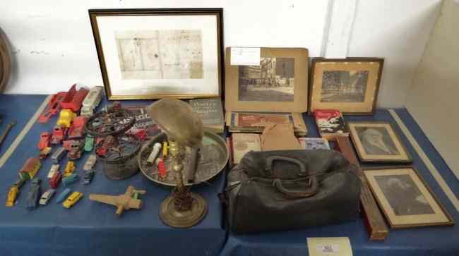 Appraisal: Misc table lot including lamp civil war era letter photo