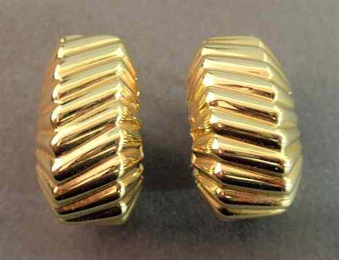 Appraisal: Tiffany Co gold earrings k yg ribbed hoops copyright posts