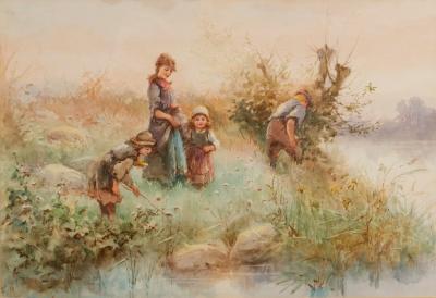 Appraisal: Fanny Mearns act - Children Playing by a Stream signed