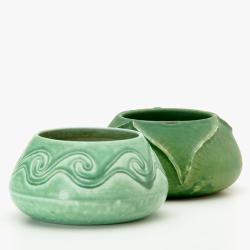 Appraisal: ROOKWOOD Two Carved Matt squat vessels one by Cecil Duell