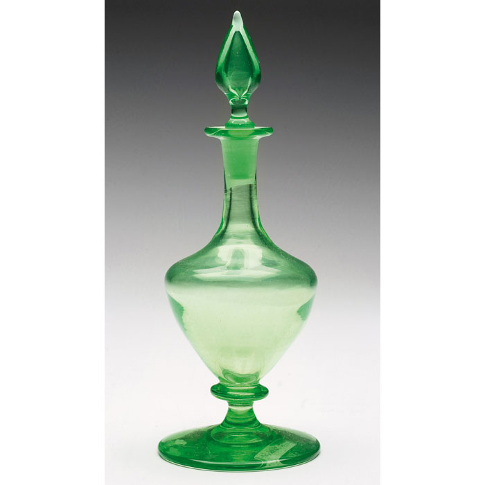 Appraisal: Steuben perfume bottle and stopper footed shape in Pomona green