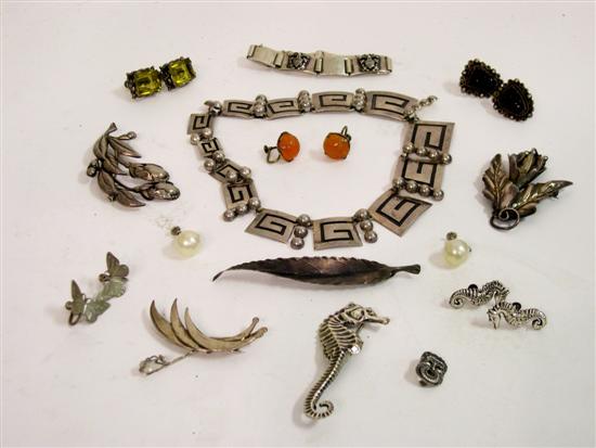 Appraisal: STERLING Jewelry including a necklace a bracelet six pins six