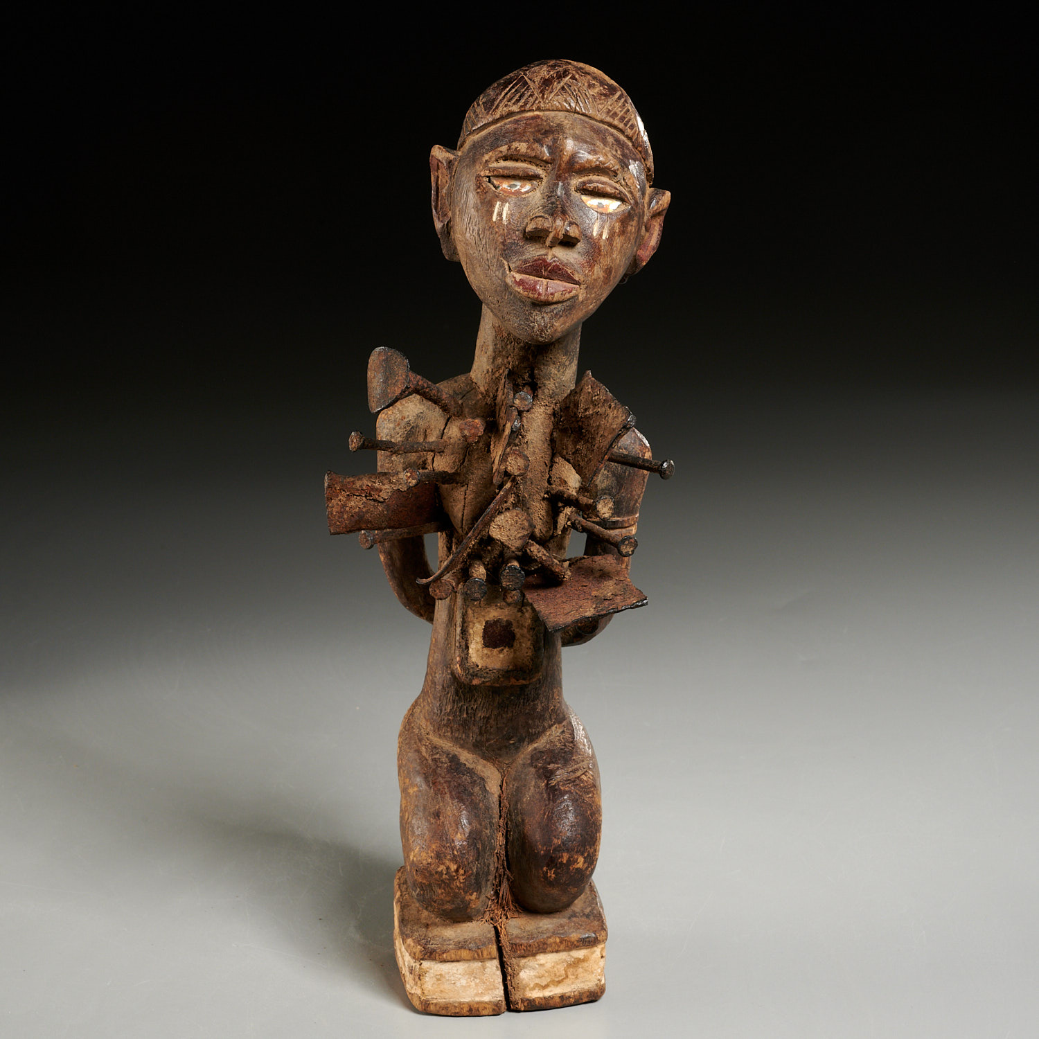 Appraisal: BAKONGO PEOPLES NKONDI NKISI FETISH FIGURE th c Democratic Republic