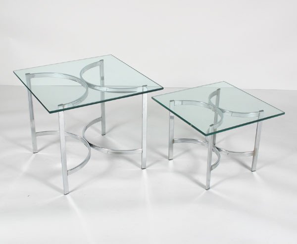 Appraisal: Milo Baughman attributed pair of chrome side tables with U