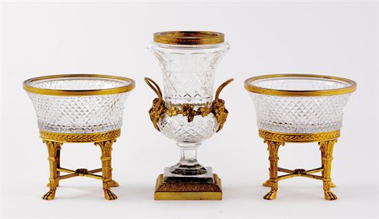 Appraisal: French style gilt-metal mounted glass tazzas and vase circa pair