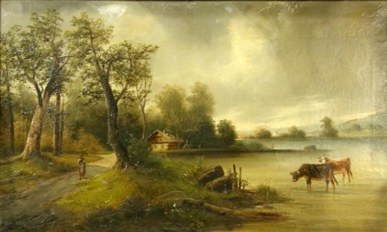 Appraisal: H Rainer landscape with figure on a riverside path and