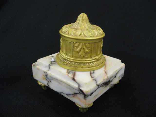 Appraisal: French Bronzed Marble Inkwell classical style footed - '' excellent