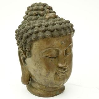 Appraisal: th Tibetan Bronze Shakyamuni Buddha Head Rubbing to gilt Measures