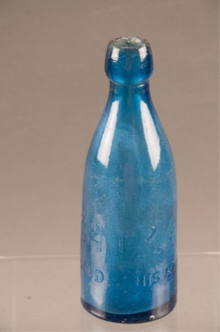 Appraisal: Sapphire Blue Lettered Glass Soda Bottle Francis Dusch above This