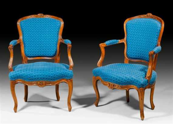 Appraisal: PAIR OF LARGE FAUTEUILS EN CABRIOLET Louis XV France circa