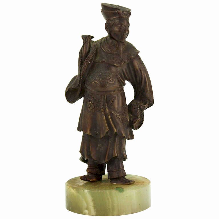 Appraisal: Japanese Court Figure Metal Sculpture on Stone Japanese court figure