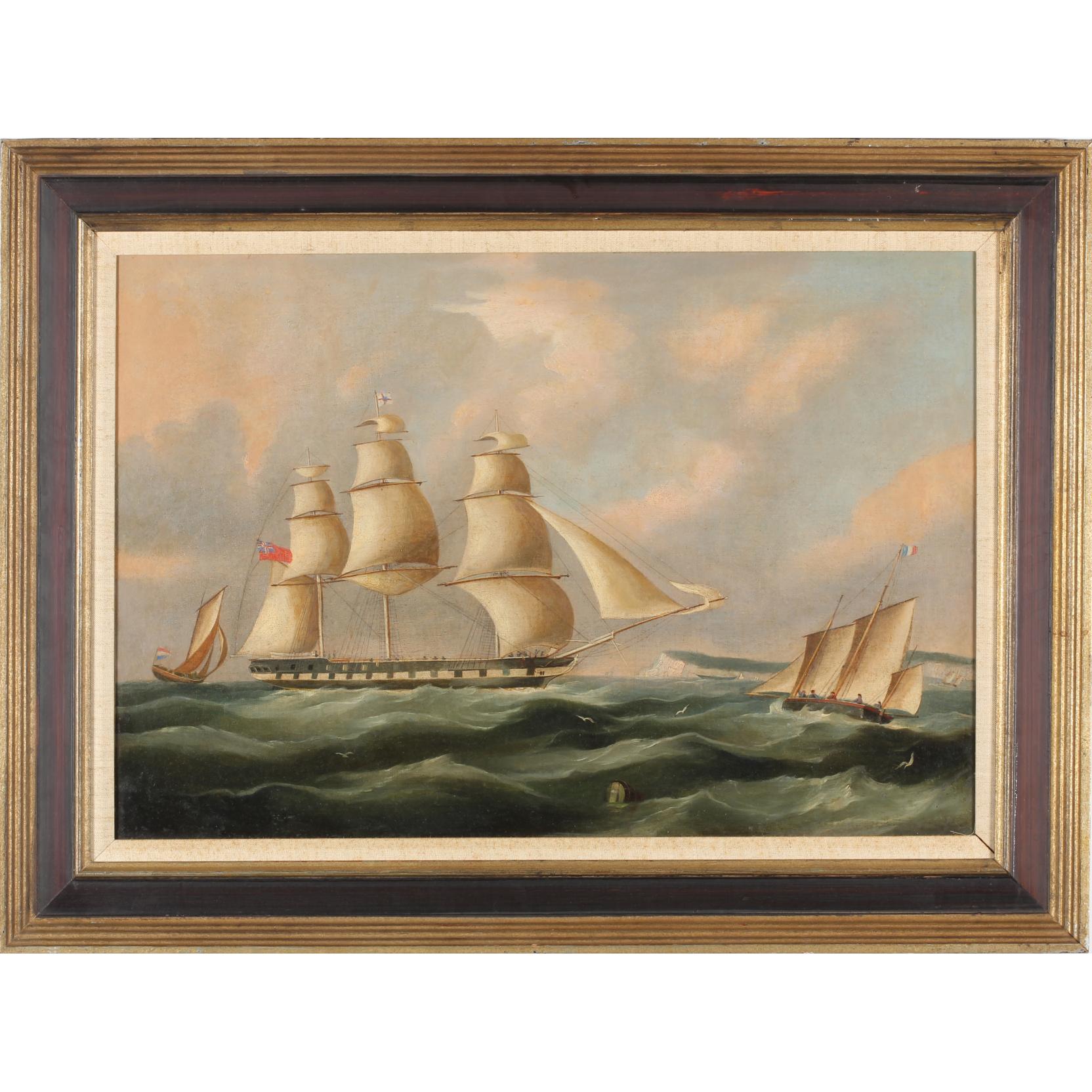 Appraisal: th-Century English Maritime Painting oil on canvas lined unsigned depicting