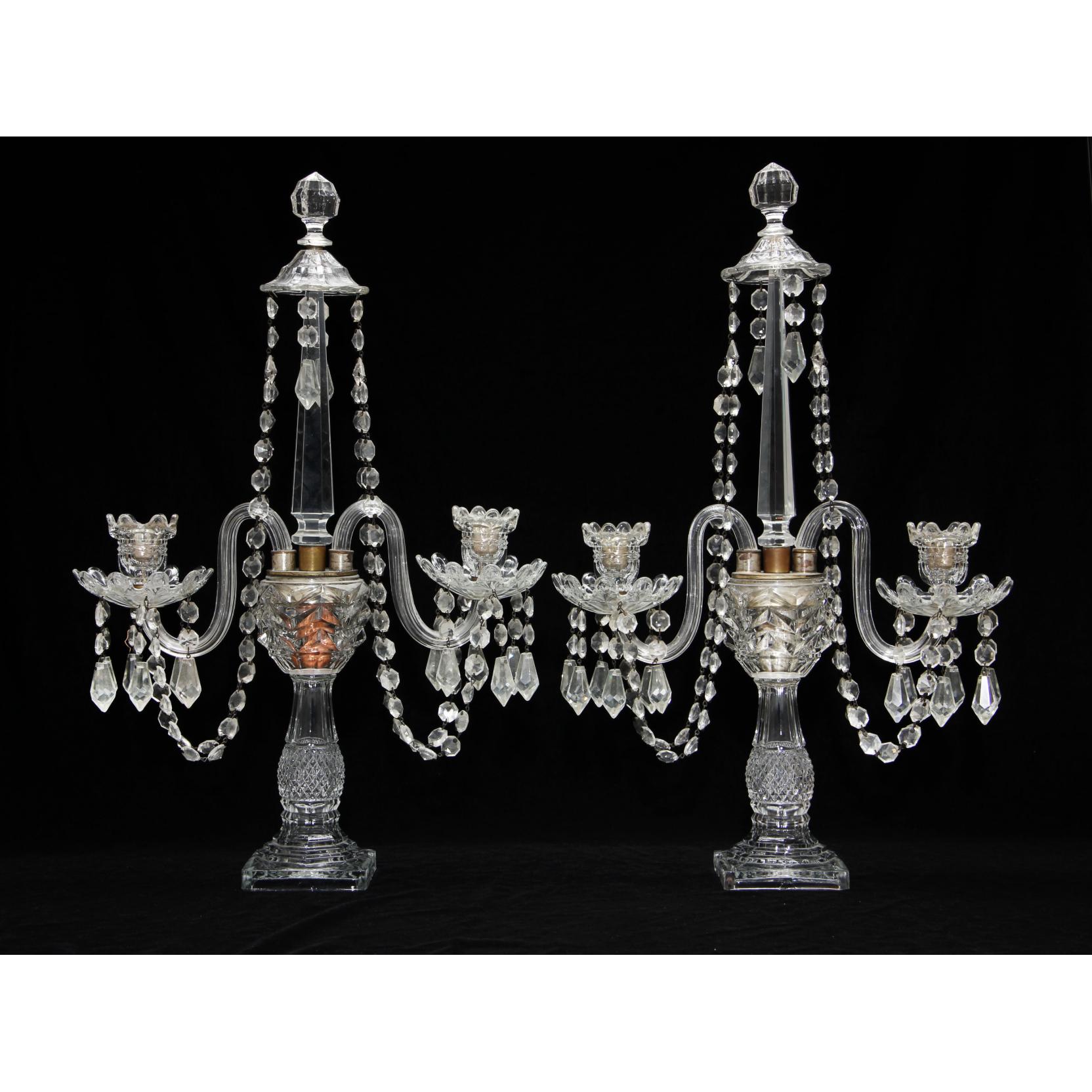 Appraisal: Pair of Vintage Double Arm Drop Prism Candelabra early th