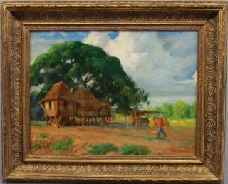 Appraisal: Signed th C Rural Philippine Landscape w Figure near a