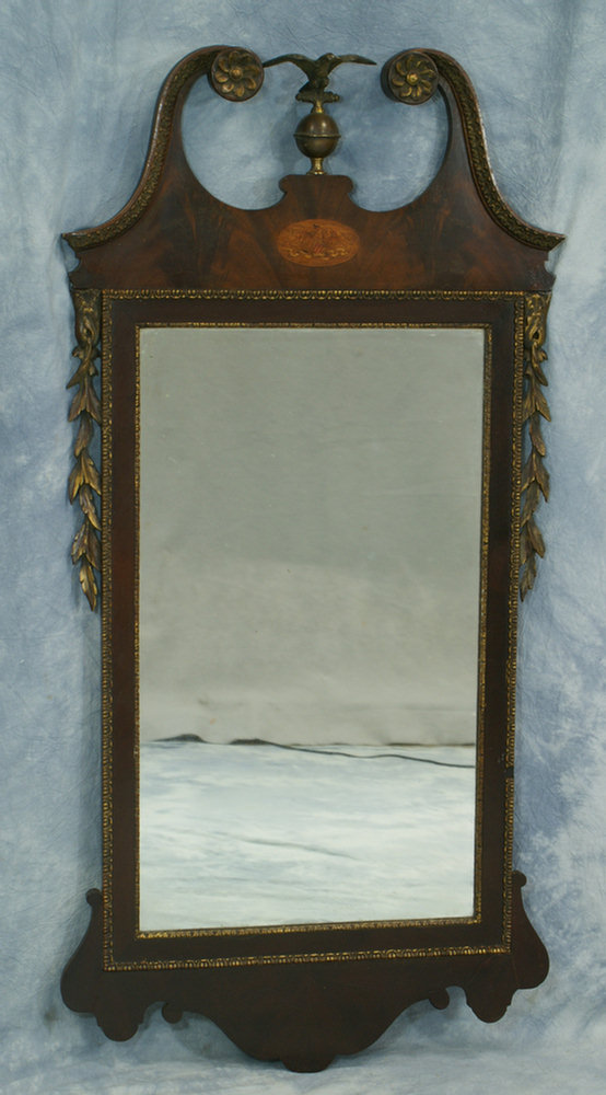 Appraisal: Eagle inlaid mahogany Georgian style wall mirror with eagle crest