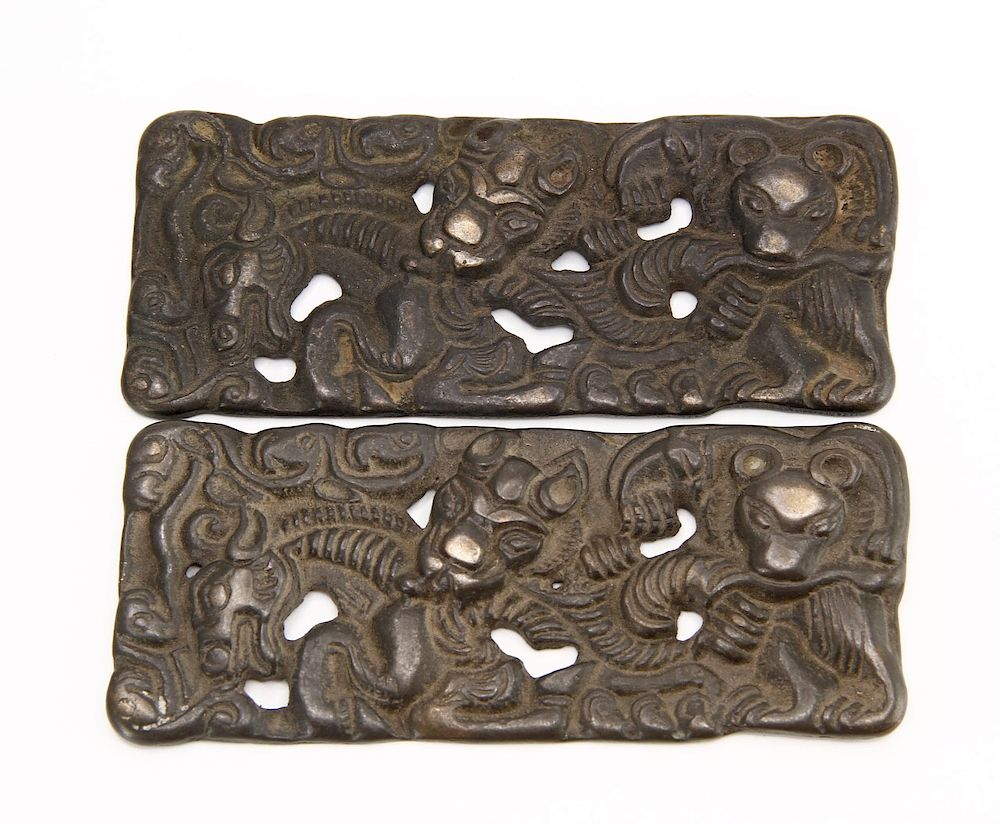 Appraisal: Pair of Ordos Bronze Panels Pair of Ordos Bronze Panels