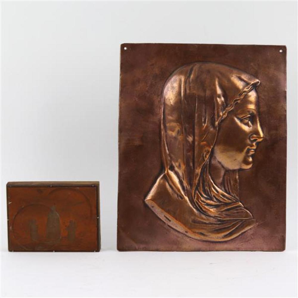 Appraisal: EMBOSSED COPPER ICON PLAQUE OF THE VIRGIN MARY IN PROFILE