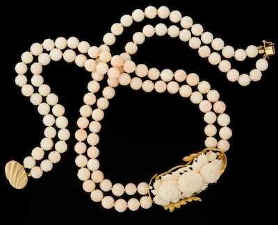 Appraisal: An Impressive Carved Angel Skin Coral Necklace Designed as a