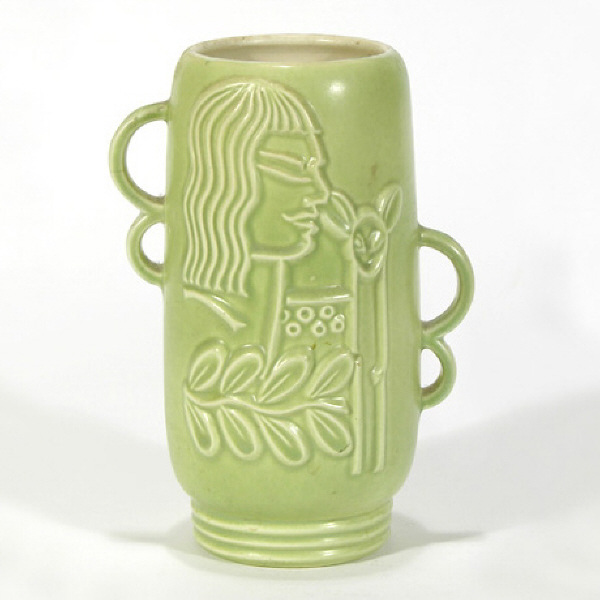 Appraisal: Redwing Art Deco vase with woman deer and plants Marked