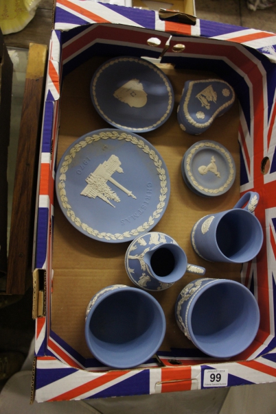 Appraisal: A collection of Wedgwood blue Jasperware including Planters Plates Jugs