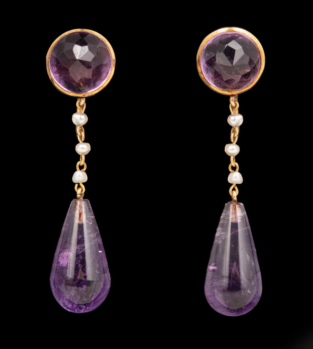 Appraisal: Pair of Amethyst Drop Earrings Please note Payment for all