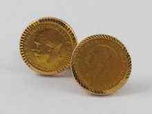 Appraisal: A pair of half sovereign cufflinks set in yellow metal