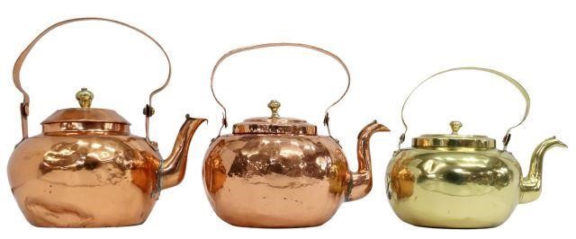 Appraisal: lot of Antique brass and copper hot water kettles th