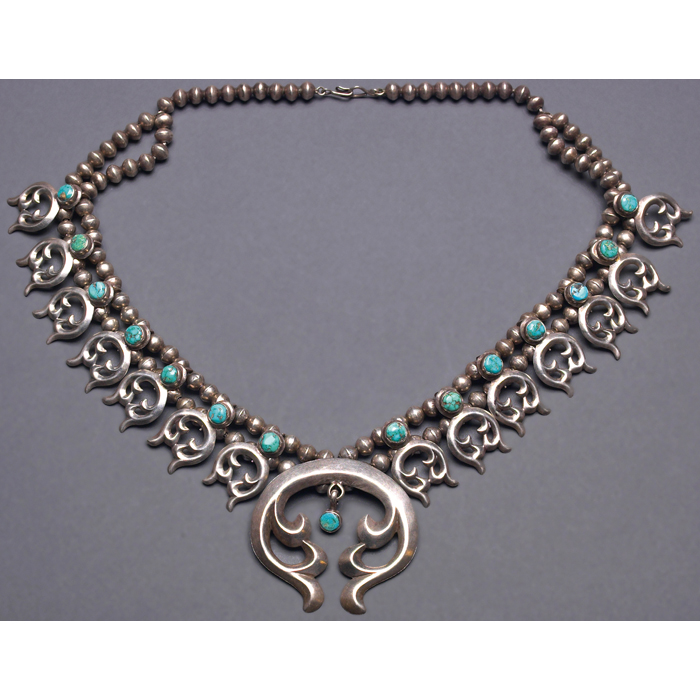 Appraisal: Mexican necklace attribution elaborate design with silver beads flanking a