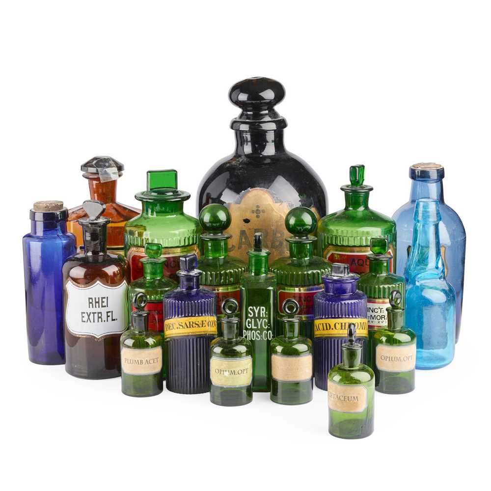 Appraisal: COLLECTION OF COLOURED GLASS APOTHECARY BOTTLES TH EARLY TH CENTURY