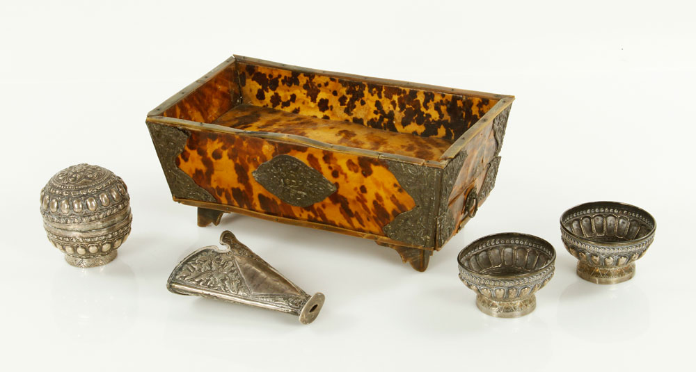 Appraisal: - th C Indonesian Box and Accessories th century Indonesian