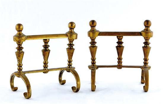 Appraisal: Pair English brass fire tool rests footed baluster supports H