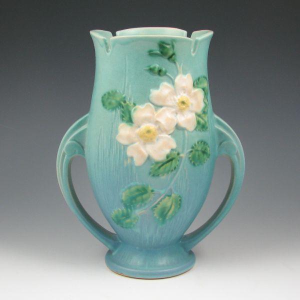 Appraisal: Roseville White Rose handled vase in blue Marked Roseville USA