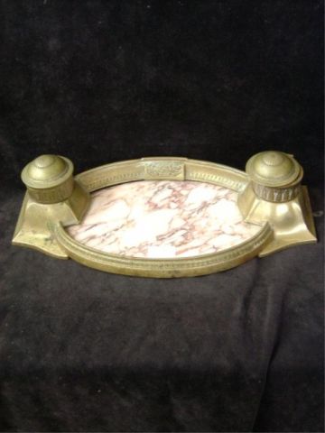 Appraisal: BRASS MARBLE INKWELL