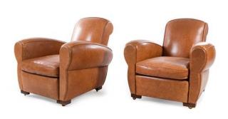 Appraisal: A Pair of Leather Upholstered Club Chairs Height inches A