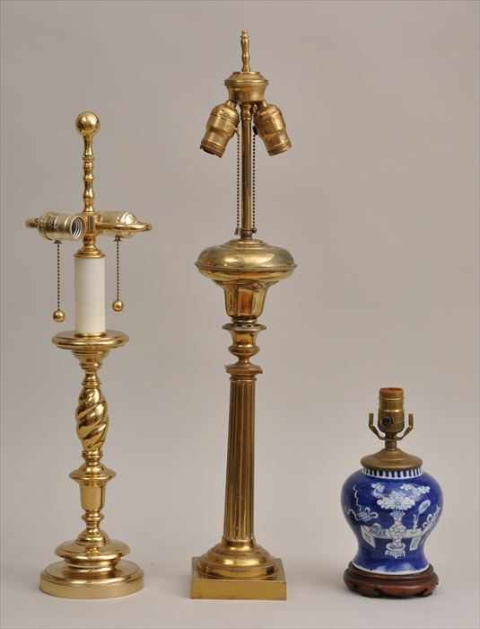 Appraisal: VICTORIAN BRASS SOLAR LAMP ELECTRIFIED Together with a Chinese porcelain