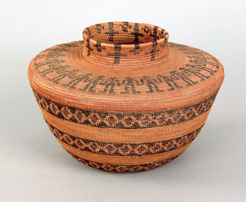 Appraisal: California coiled Yokuts rattlesnake basketry seed jar ca with a