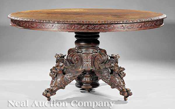 Appraisal: An American Rococo Carved Oak Extension Dining Table th c