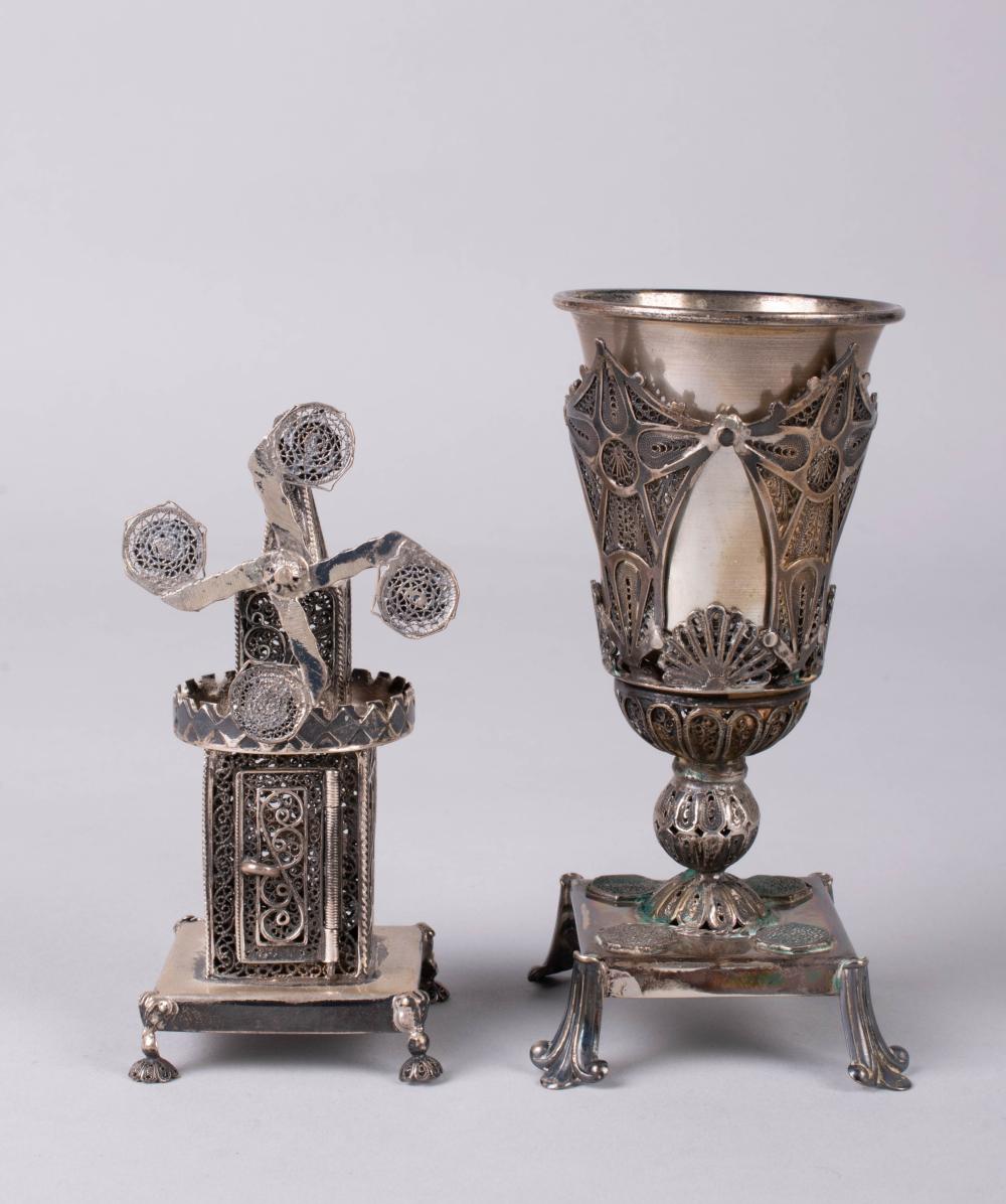 Appraisal: ISRAELI SILVER KIDDUSH CUP AND A SMALL SPICE BOX both