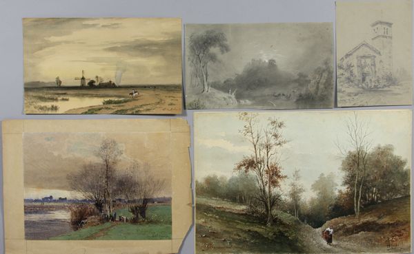 Appraisal: Group of five unframed European drawings to include w c