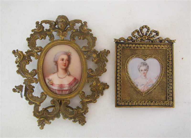 Appraisal: TWO OIL ON PORCELAIN PORTRAIT MINIATURES each depicting a lady