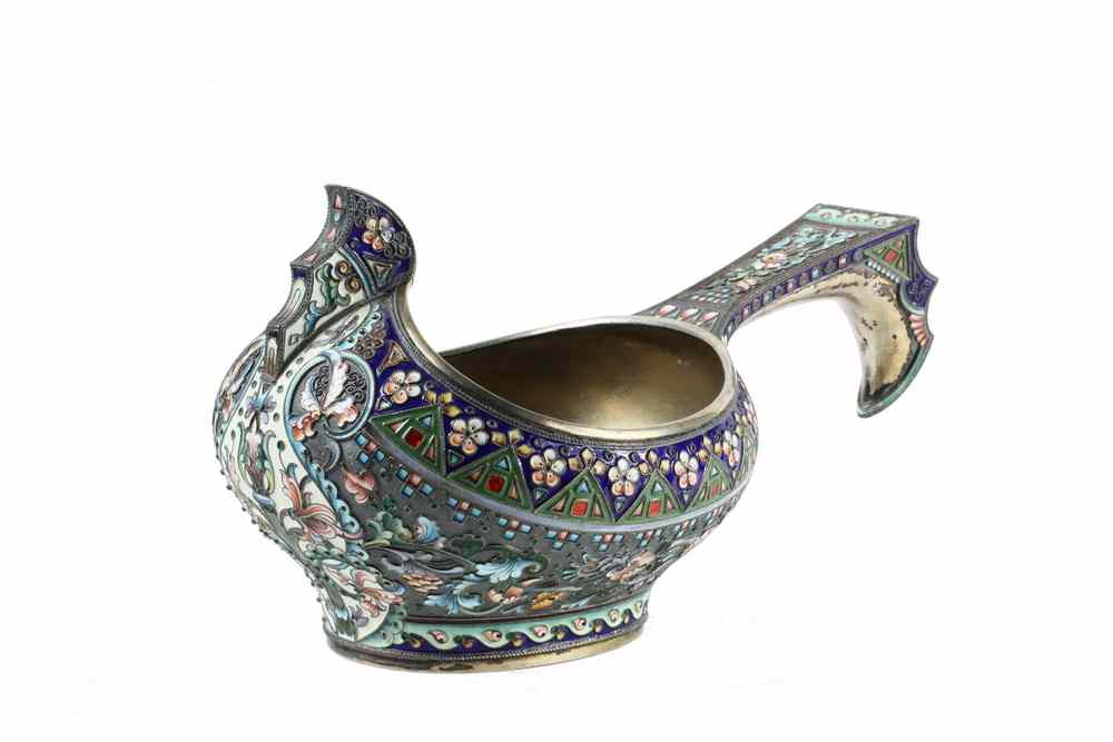 Appraisal: RUSSIAN ENAMEL KOVSH - Russian Enamel Cloisonne Kovsh by Nikolai