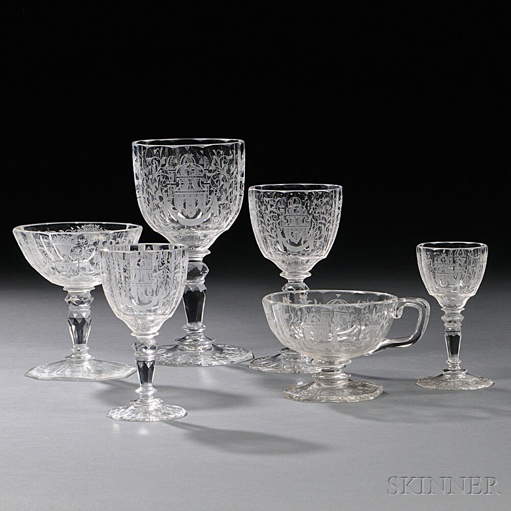 Appraisal: Group of J L Lobmeyr Etched Glass Stemware th century