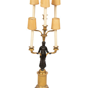 Appraisal: An Empire Style Gilt and Patinated Bronze Figural Six-Light Candelabrum