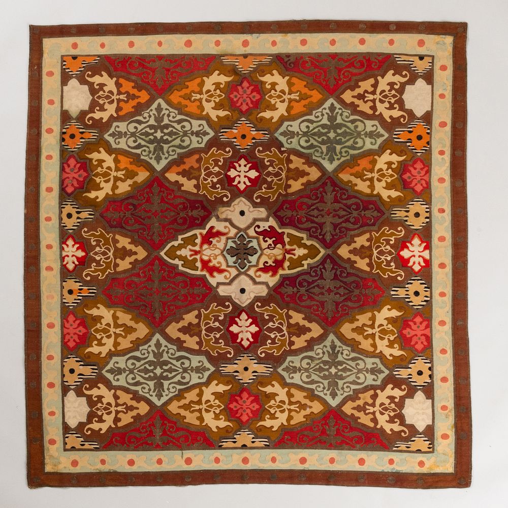 Appraisal: Aubusson Neo-Gothic Designed Rug Lined Entwined with metal thread throughout