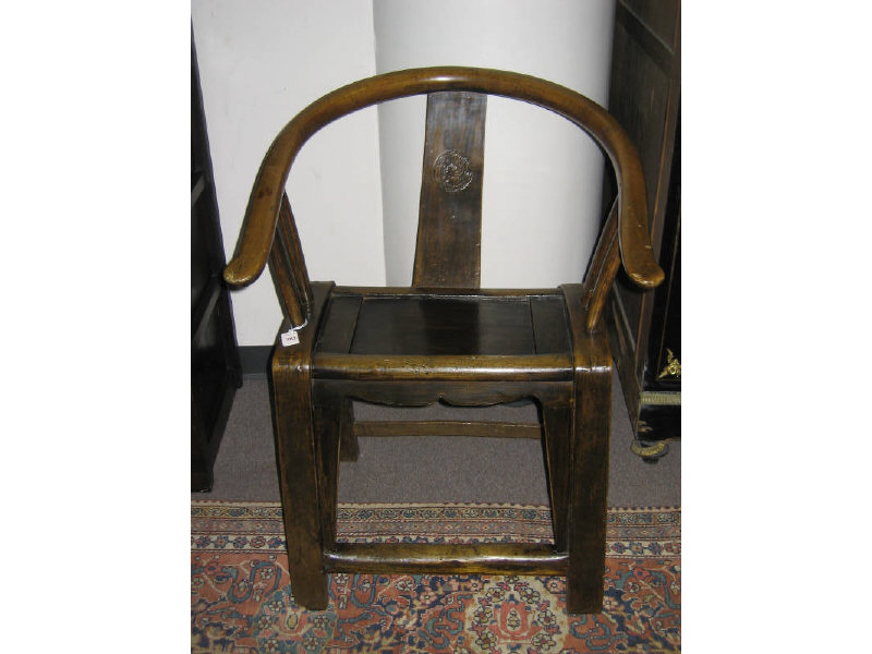 Appraisal: CHINESE MING STYLE OPEN ARMCHAIR With traditional horse-shoe form top