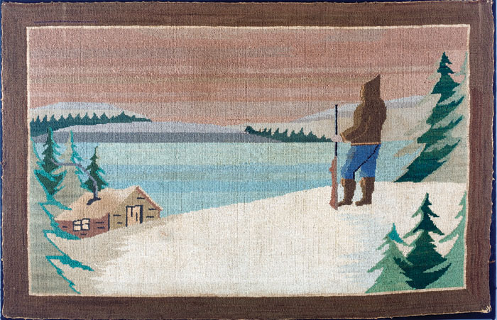 Appraisal: GRENFELL MAT OF A HUNTER OVERLOOKING A MOUNTAIN LAKE AND